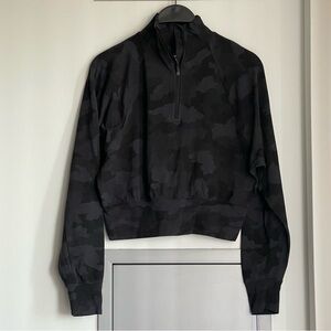LULULEMON Black Camo 1/2 Zip Cropped Long Sleeve Top